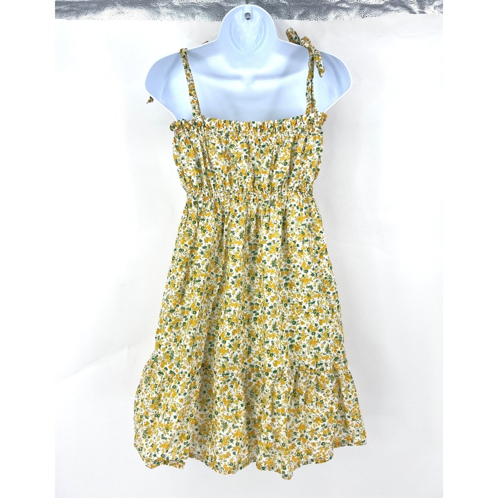 Faithfull The Brand Elwood Mini Dress Yellow Floral Smocked Tie Shoulder Small - Picture 4 of 9
